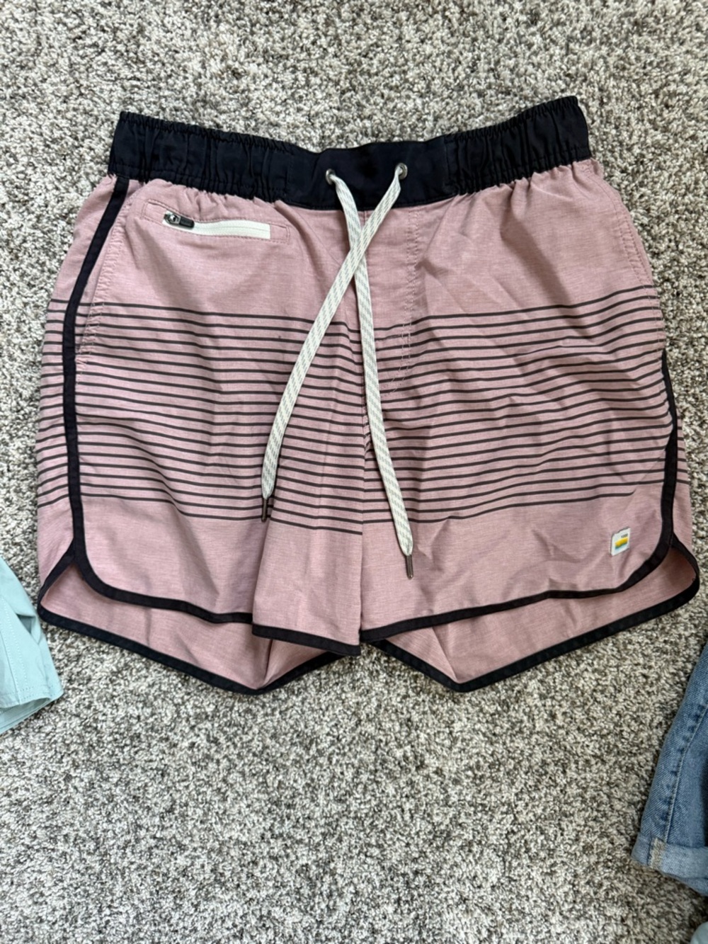 Men's Vuori Rose Pink Stripe Active Drawstring Shorts